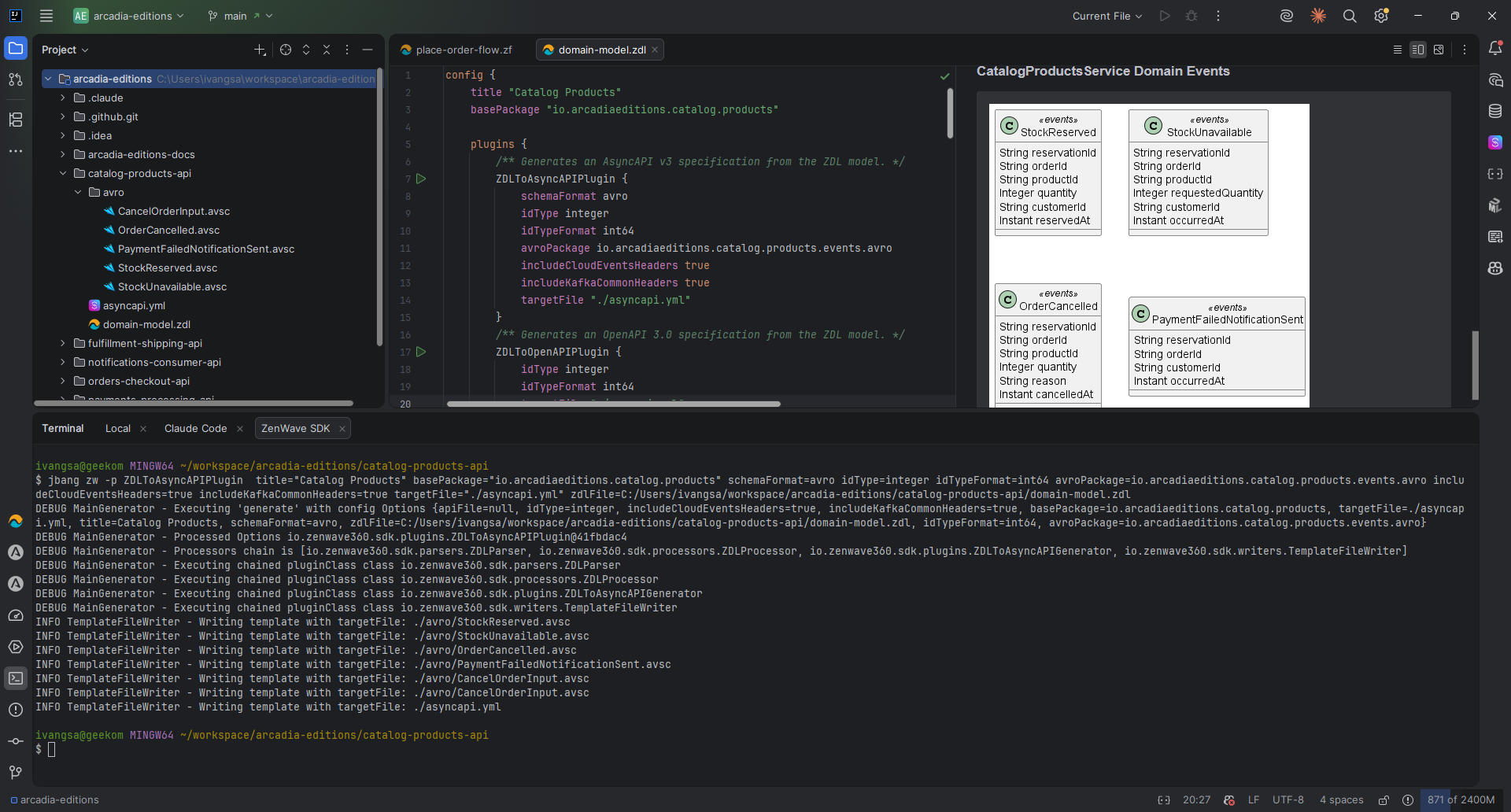 AsyncAPI contracts generated from domain events